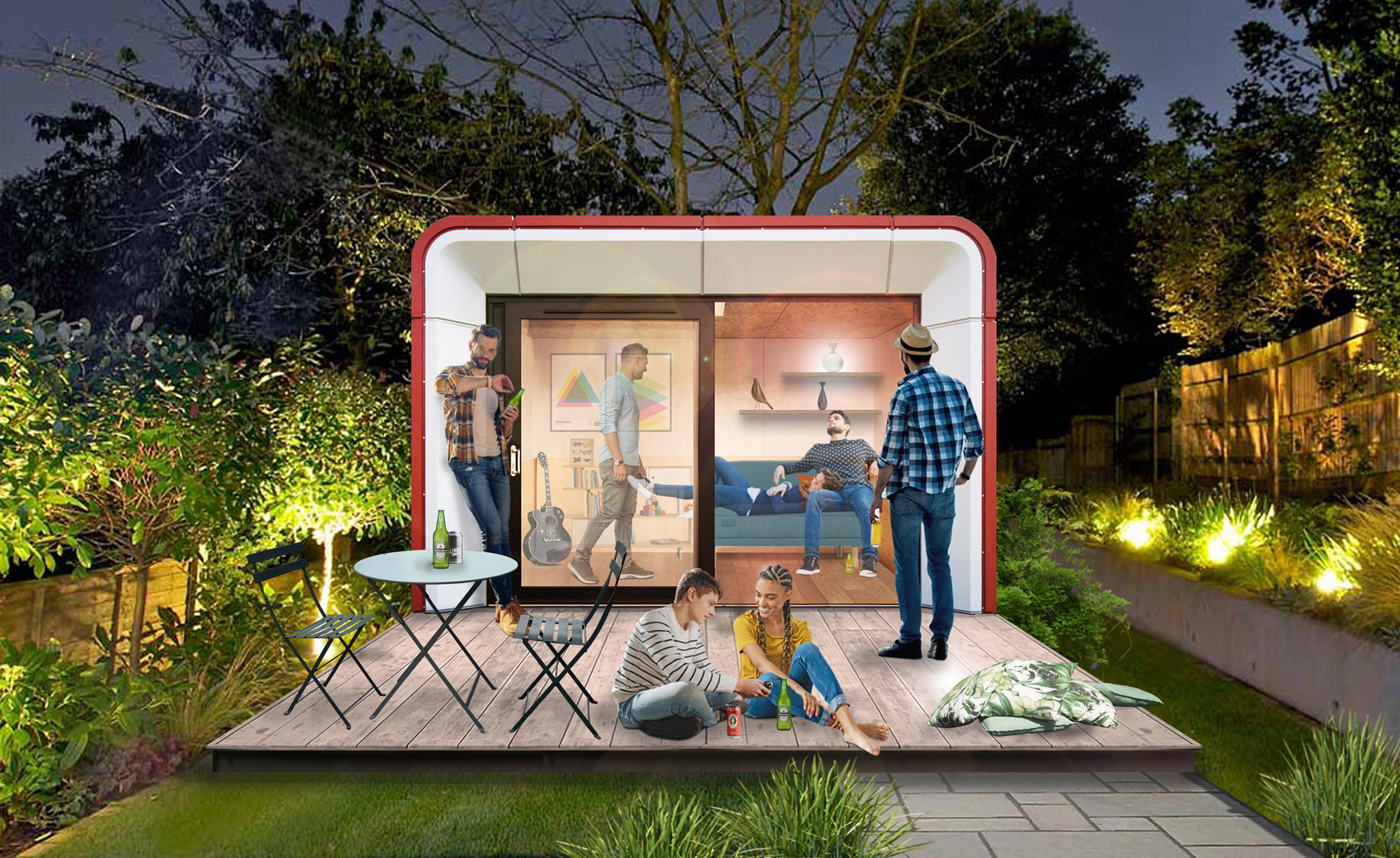 AMPOFR-1 evening garden party with modern garden room