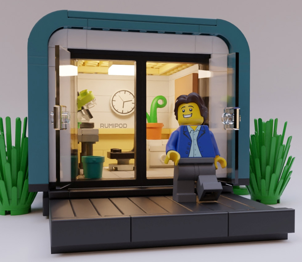 About-Lego-Garden-Room garden room shown in Lego style, with smiling character