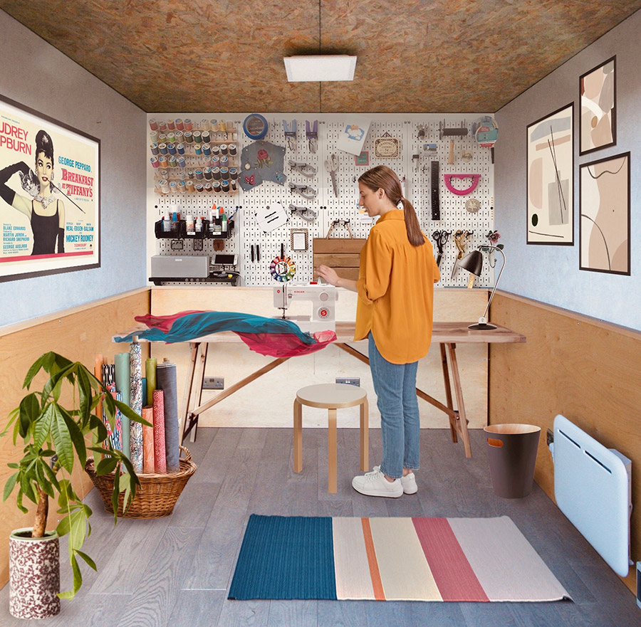 interior view of garden room sewing studio